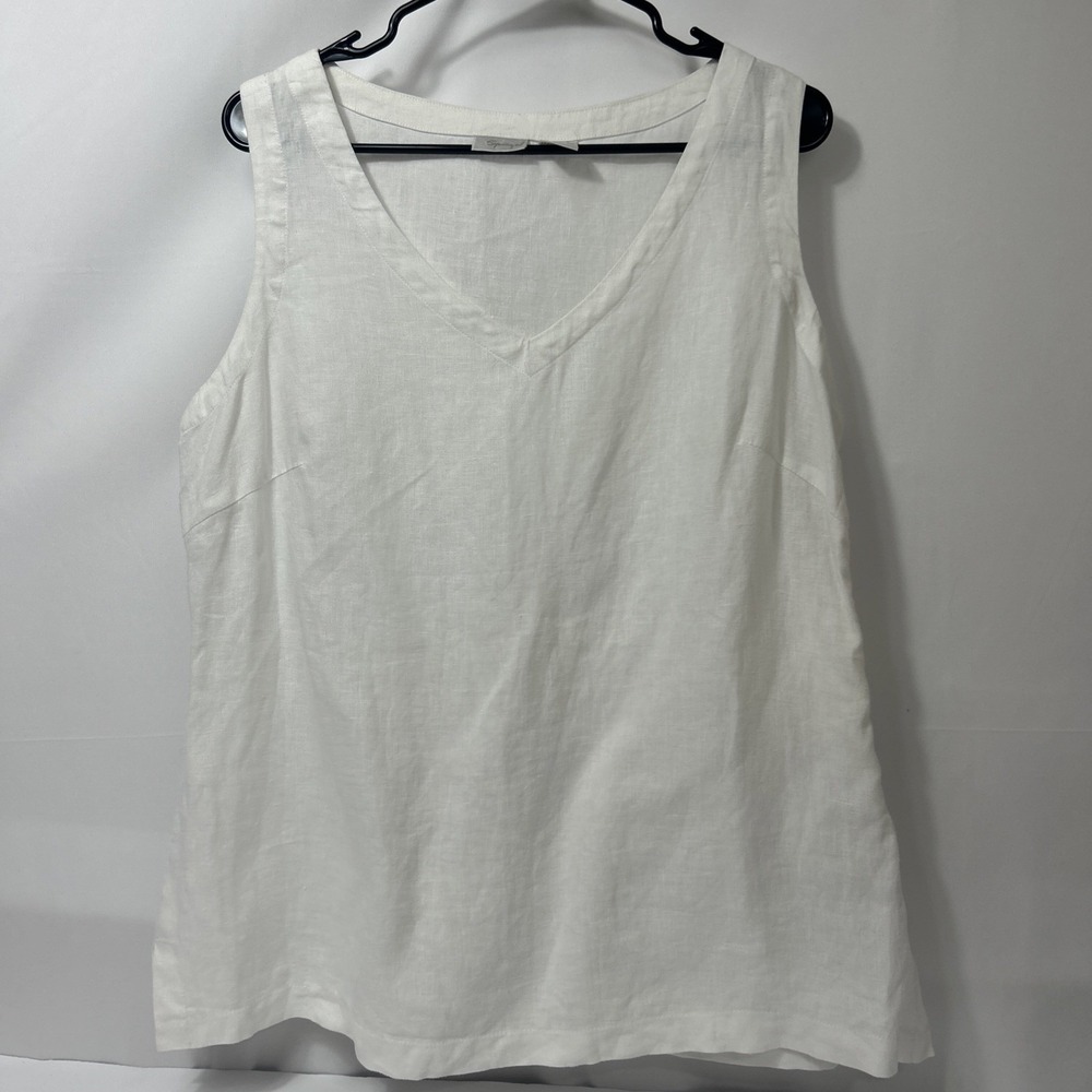Spiegel Women's 100% Linen V -Neck Sleeveless Coastal Grandma Resort Boho Sz-L